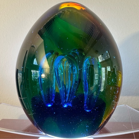 Multicolored Egg shaped Art Glass - Controlled bubbles - hand blown - Picture 8 of 9